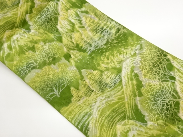 山並みに木々模様織出し名古屋帯